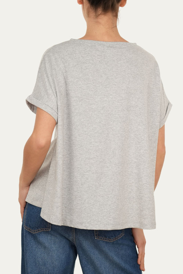 T-shirt a barchetta cotone - Grigio Chiaro