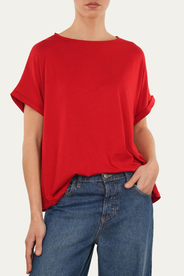 T-shirt a barchetta cotone - Rosso