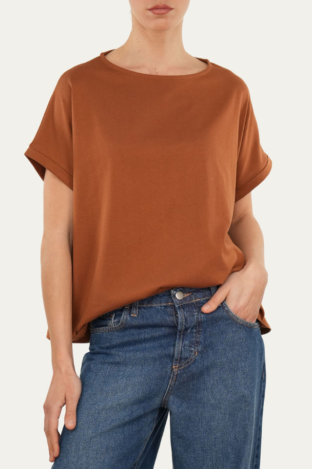 T-shirt a barchetta cotone - Tabacco