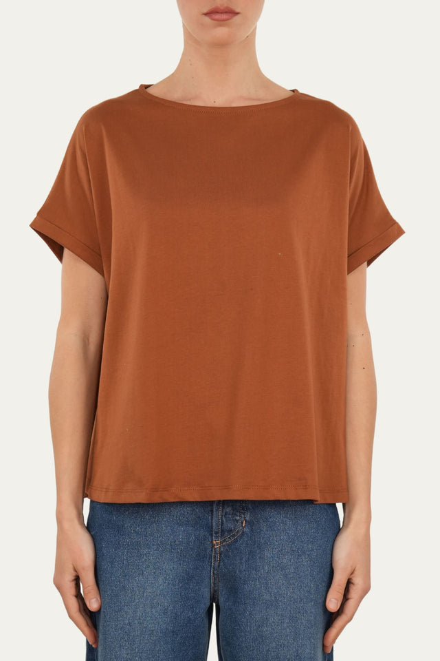 T-shirt a barchetta cotone - Tabacco