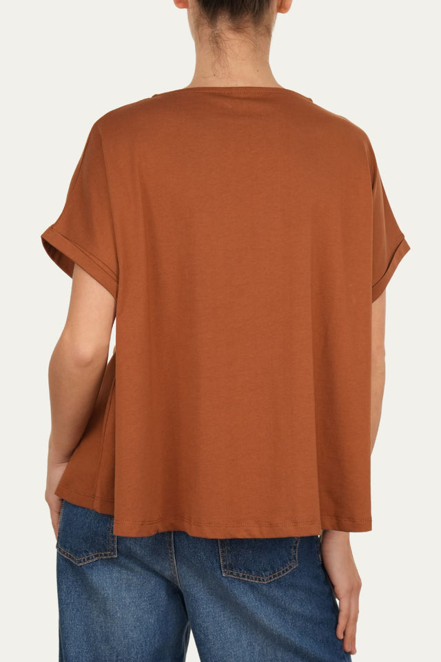 T-shirt a barchetta cotone - Tabacco