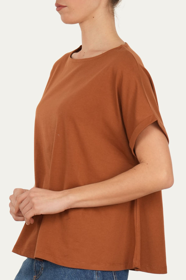 T-shirt a barchetta cotone - Tabacco