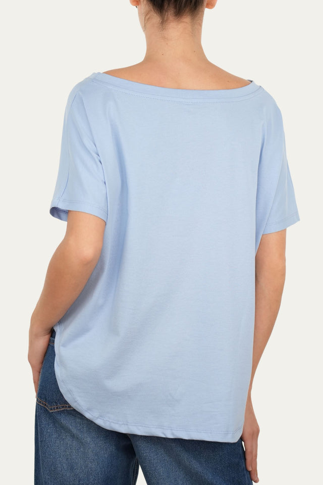 Maglia scollo a barca maniche corte Cotone - Celeste Pastello