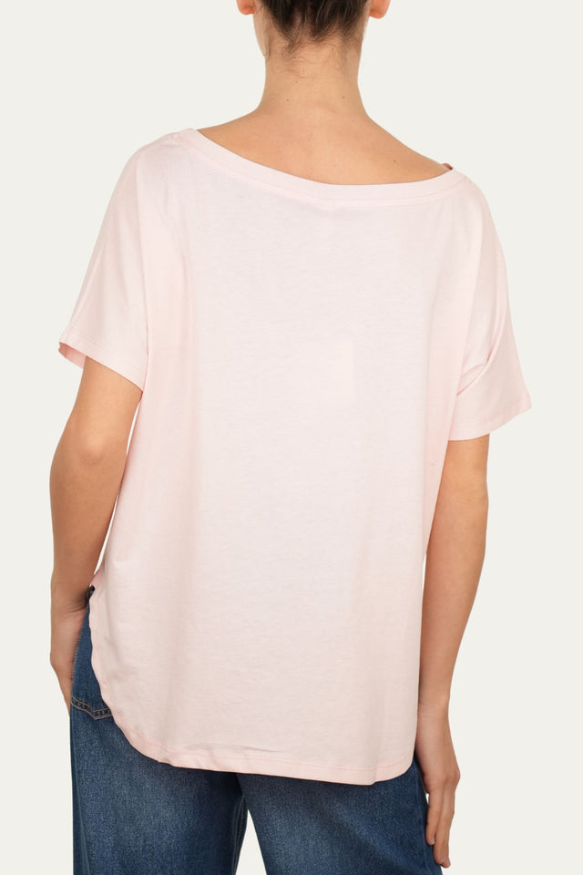 Maglia scollo a barca maniche corte Cotone - Rosa Confetto
