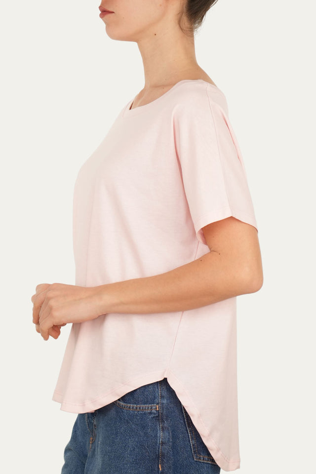 Maglia scollo a barca maniche corte Cotone - Rosa Confetto