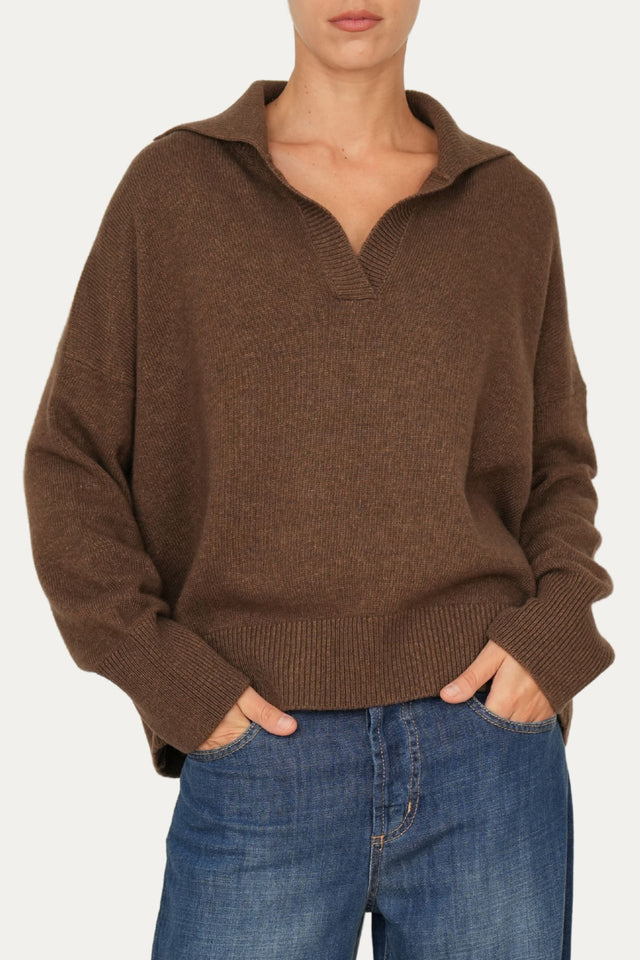 Maglia POLO a costine misto cashmere - Castoro