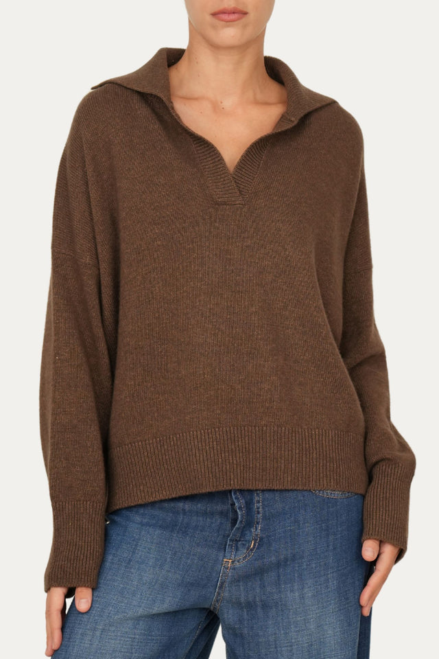 Maglia POLO a costine misto cashmere - Castoro