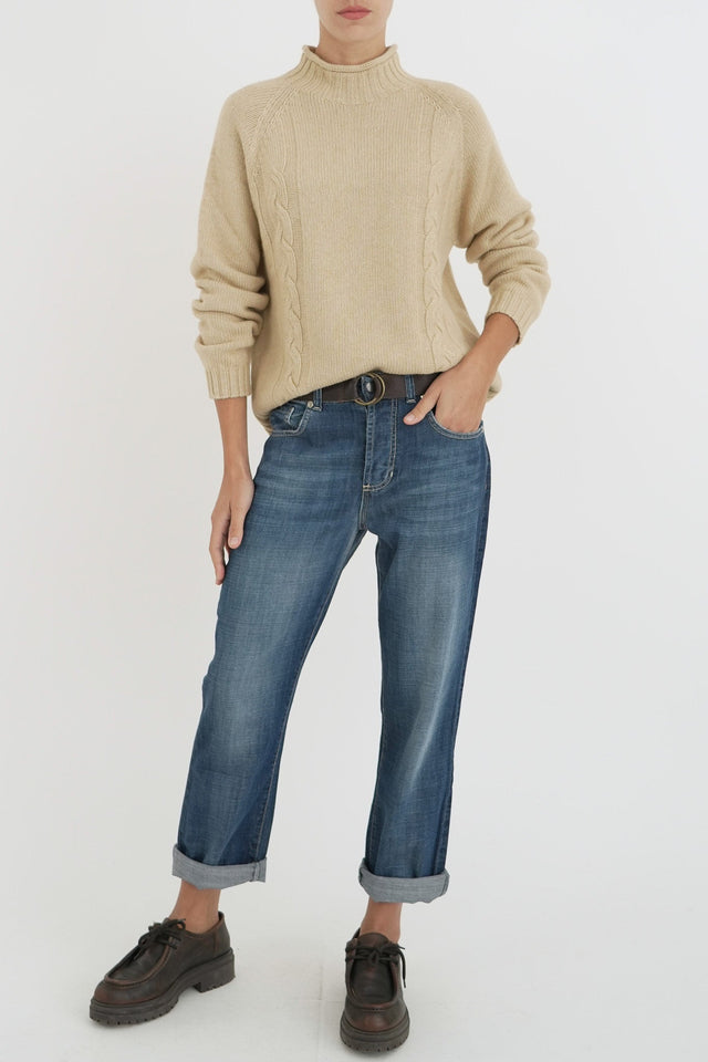 Bulier - Maglia collo moderato trecce - Sabbia - Elisa Paglia