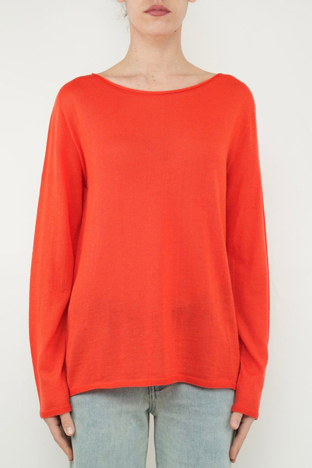 Maglia scollo barca lana vergine merino Zegna Baruffa - Arancio