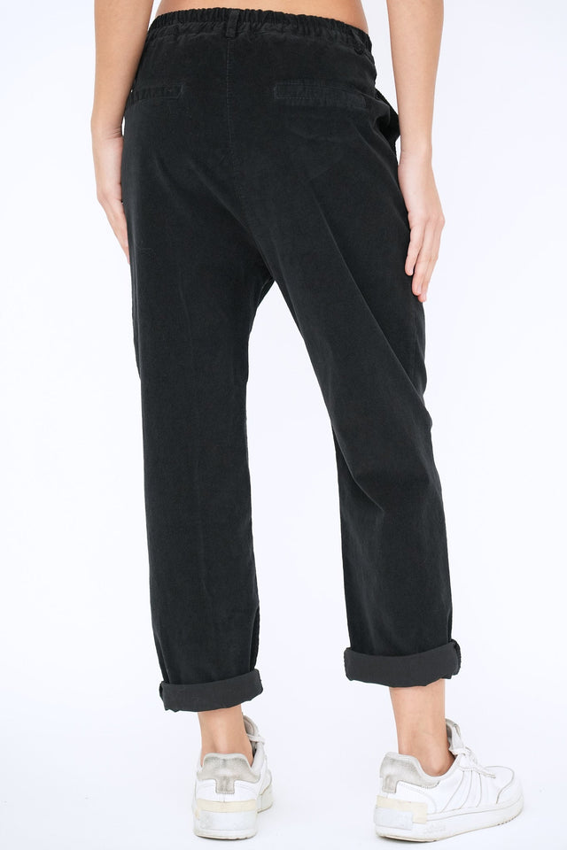 Bulier - Pantalone boyfriend SALLY velluto mille righe - Nero - Elisa Paglia