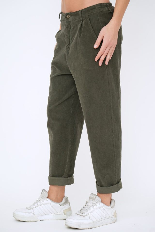Bulier - Pantalone boyfriend SALLY velluto mille righe - Salvia - Elisa Paglia