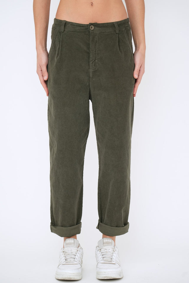 Bulier - Pantalone boyfriend SALLY velluto mille righe - Salvia - Elisa Paglia