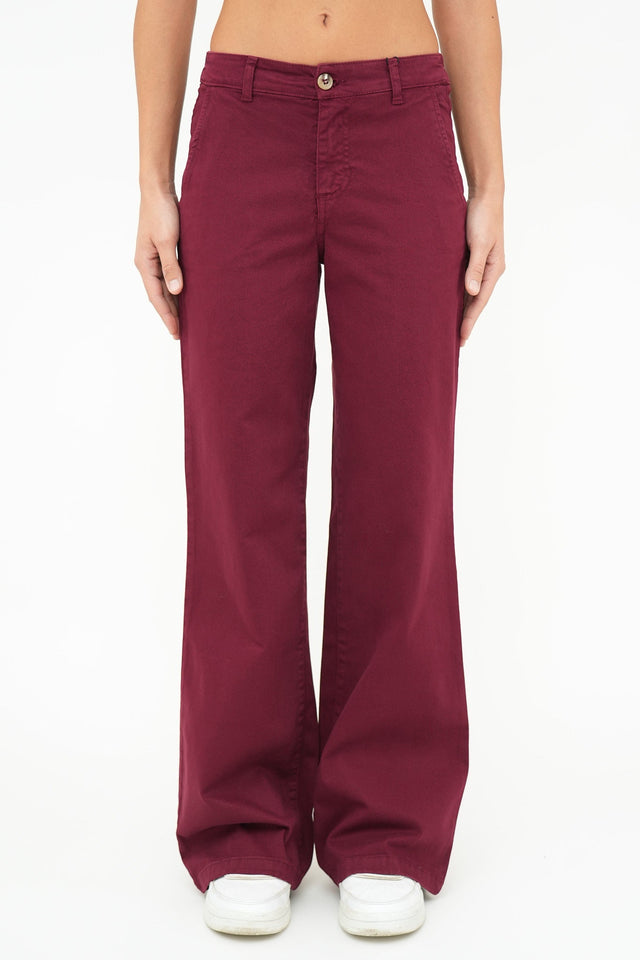 Bulier - Pantalone palazzo LIA cotone elite - Vino - Elisa Paglia