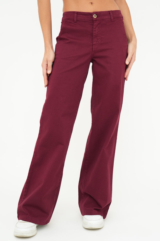 Bulier - Pantalone palazzo LIA cotone elite - Vino - Elisa Paglia