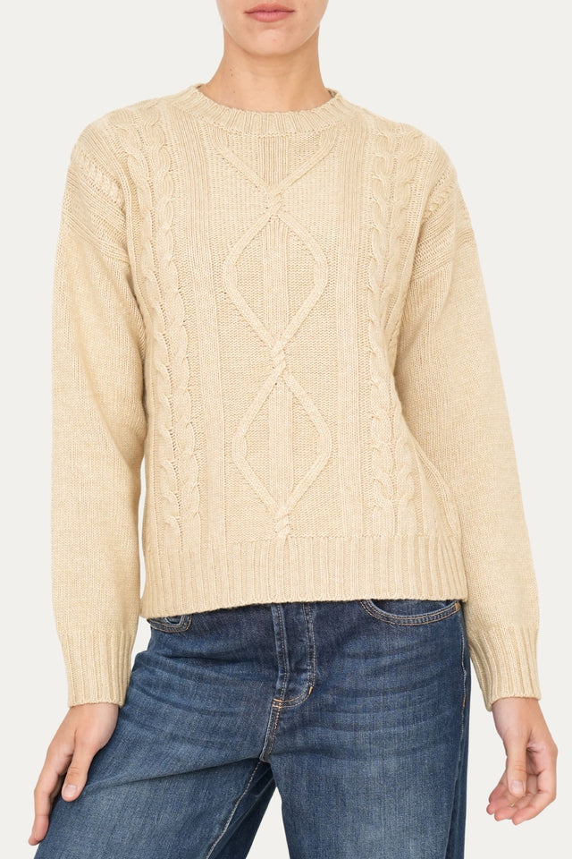 Maglione TRECCE e ROMBI misto cashmere - Grano
