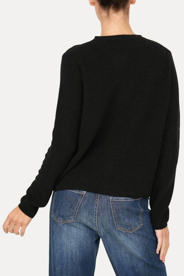 Cardigan manica lunga con bottoni misto cashmere - Nero