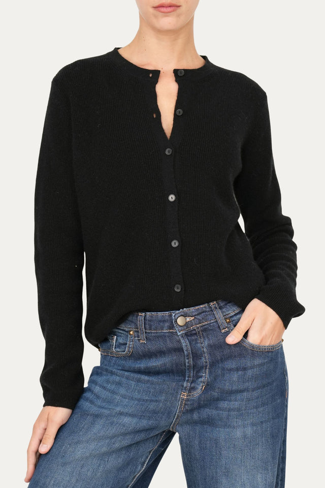 Cardigan manica lunga con bottoni misto cashmere - Nero