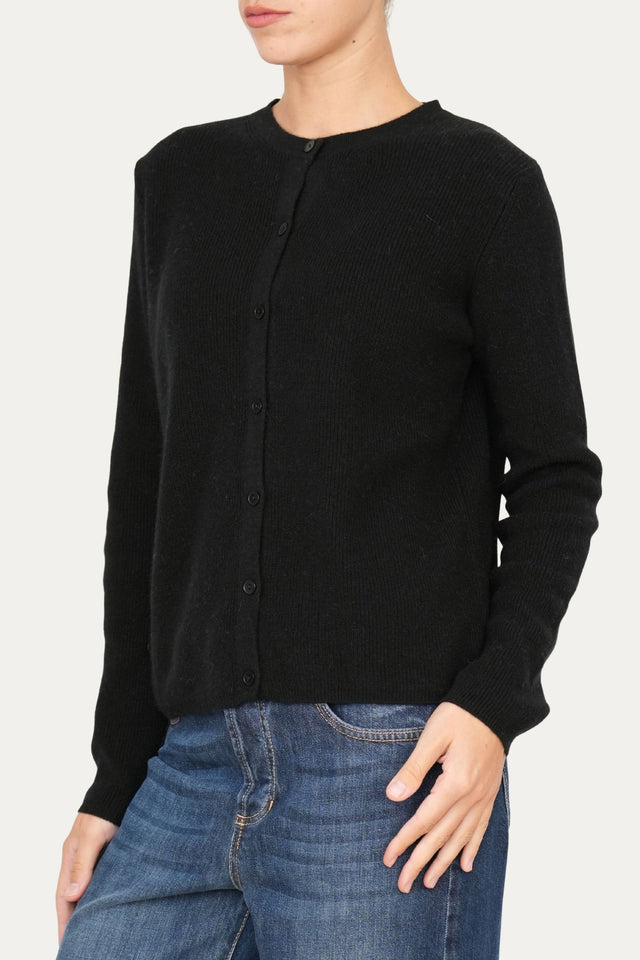 Cardigan manica lunga con bottoni misto cashmere - Nero