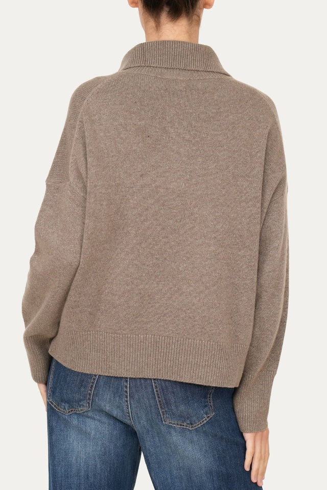 Maglia POLO a costine misto cashmere - Noce