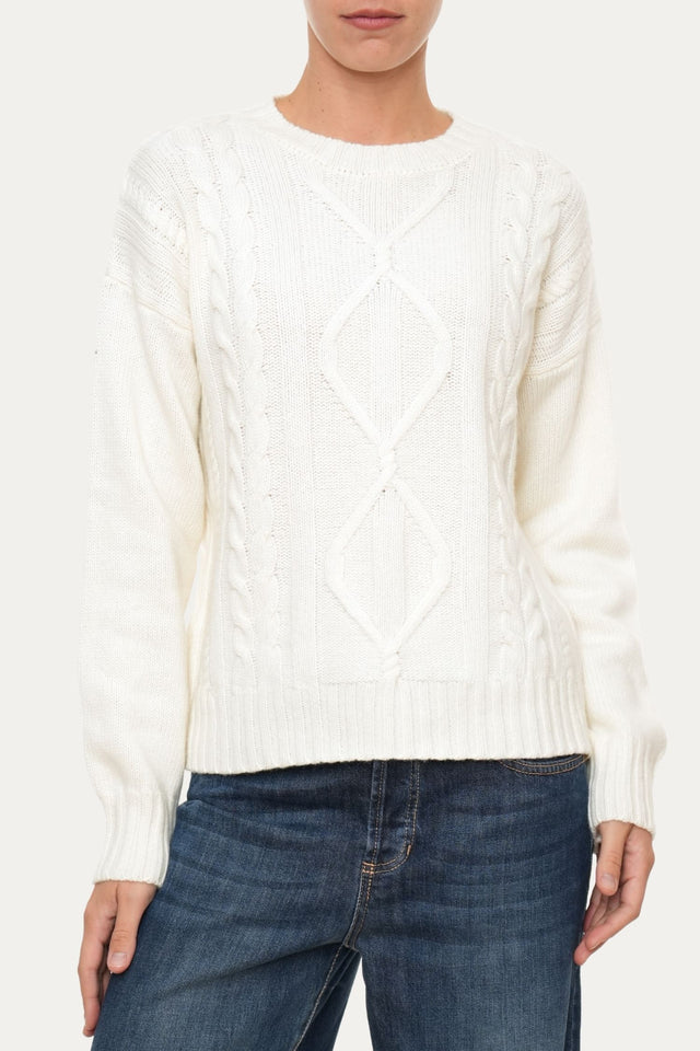 Maglione TRECCE e ROMBI misto cashmere - Panna