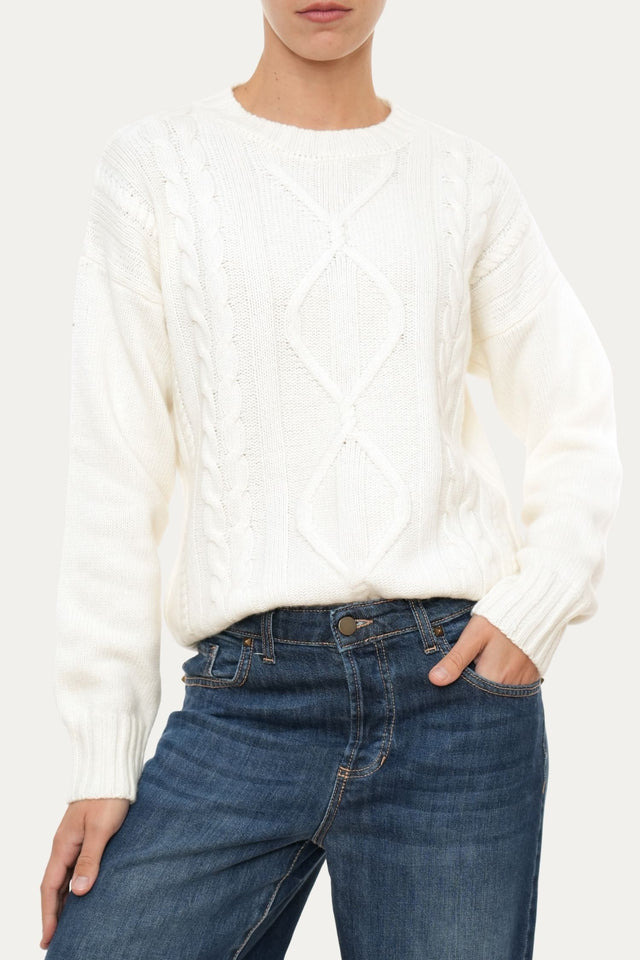 Maglione TRECCE e ROMBI misto cashmere - Panna