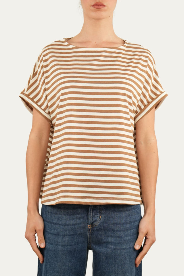 T-shirt a barchetta cotone a righe Florida - Tabacco