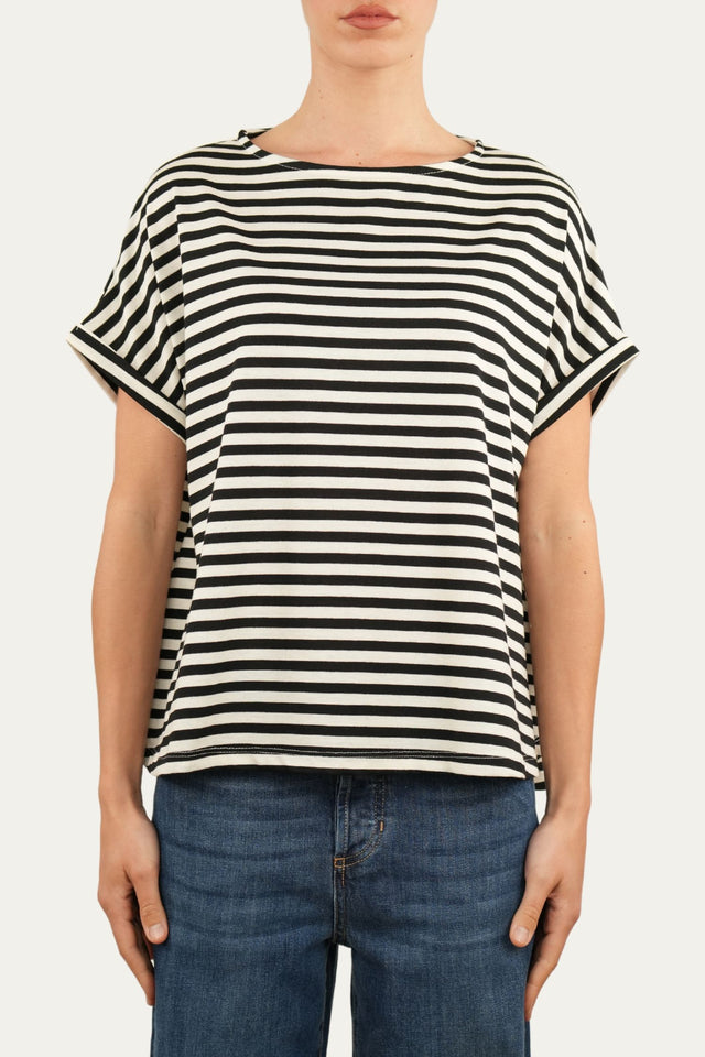 T-shirt a barchetta cotone a righe Florida - Nero