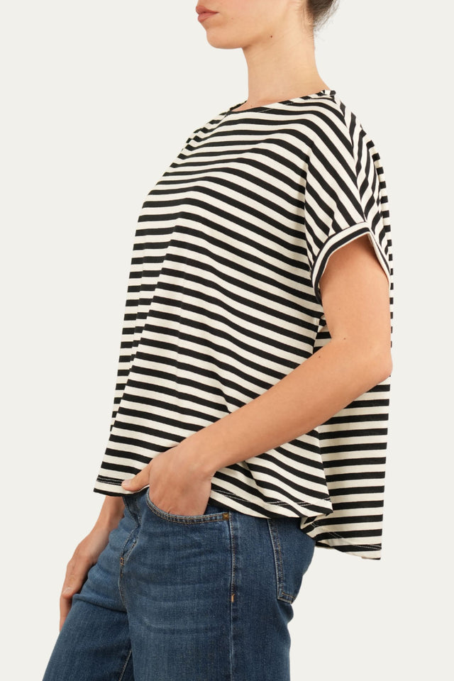 T-shirt a barchetta cotone a righe Florida - Nero