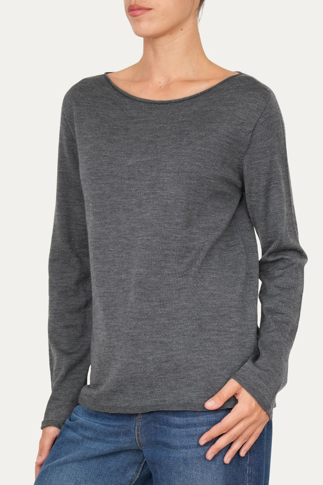 Maglia scollo barca lana vergine merino Zegna Baruffa - Grigio