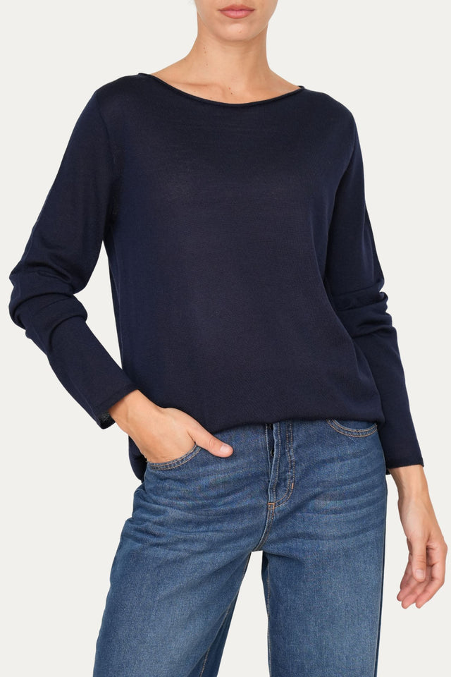 Maglia scollo barca lana vergine merino Zegna Baruffa - Blu Navy