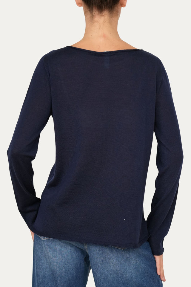 Maglia scollo barca lana vergine merino Zegna Baruffa - Blu Navy