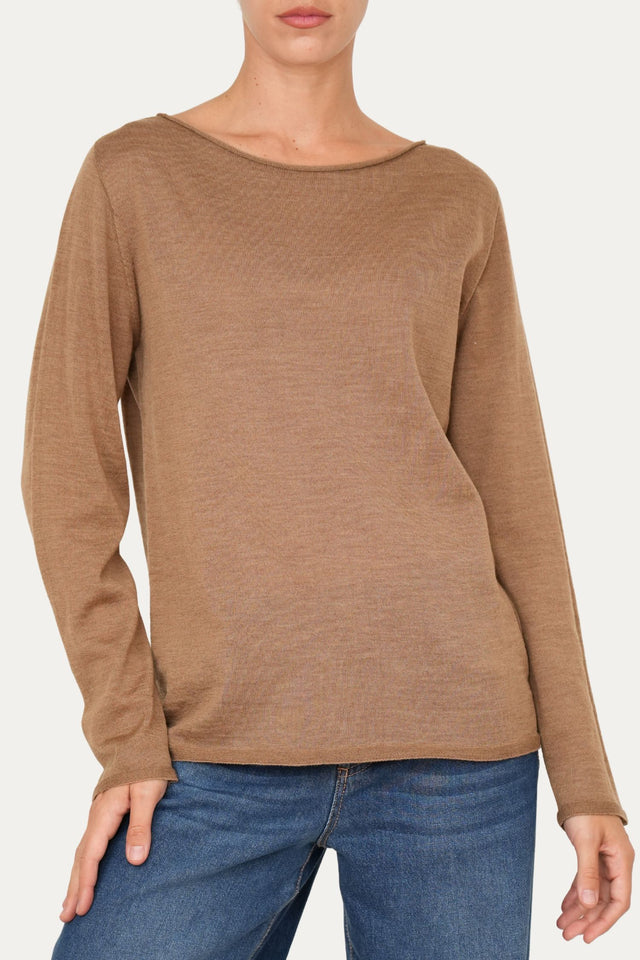 Maglia scollo barca lana vergine merino Zegna Baruffa - Biscotto