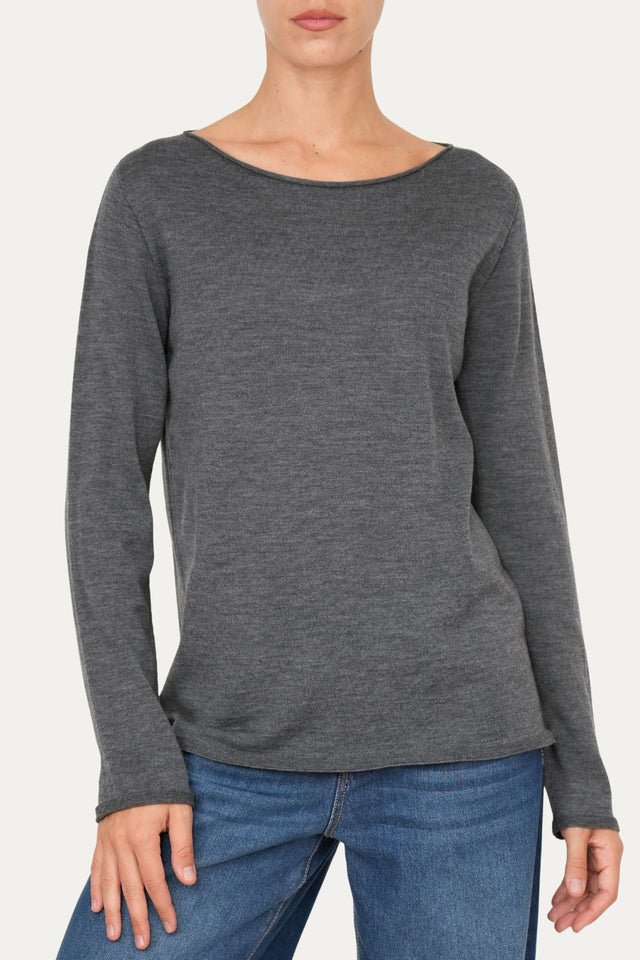 Maglia scollo barca lana vergine merino Zegna Baruffa - Grigio