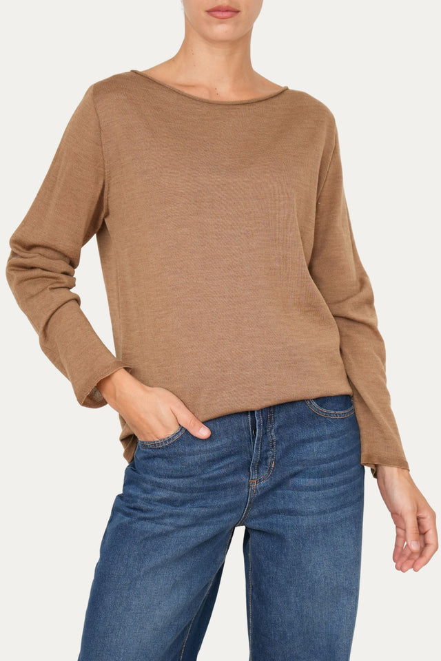 Maglia scollo barca lana vergine merino Zegna Baruffa - Biscotto