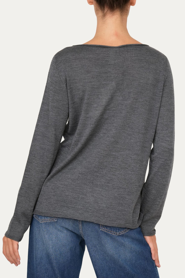 Maglia scollo barca lana vergine merino Zegna Baruffa - Grigio