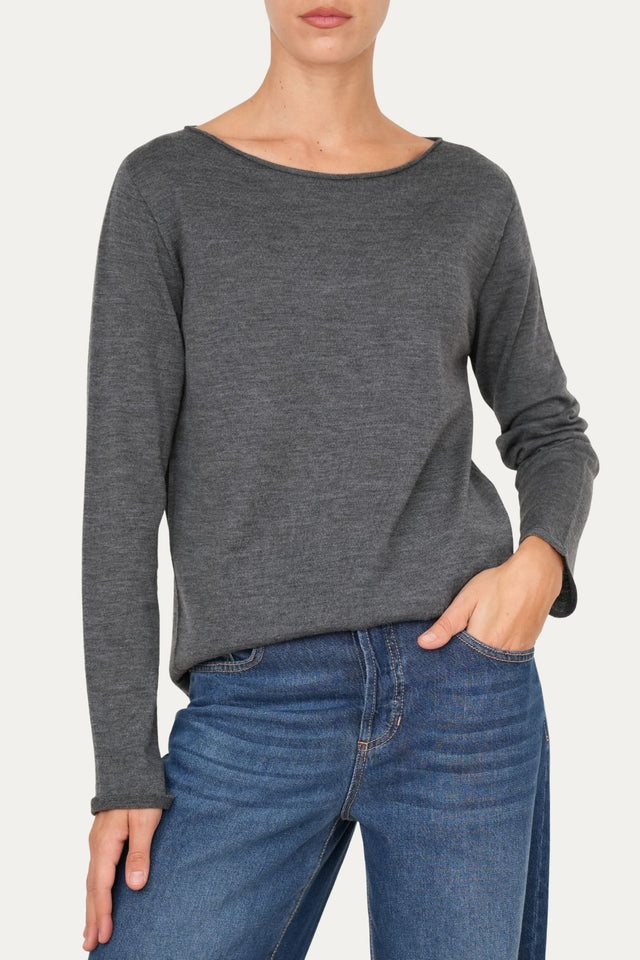 Maglia scollo barca lana vergine merino Zegna Baruffa - Grigio