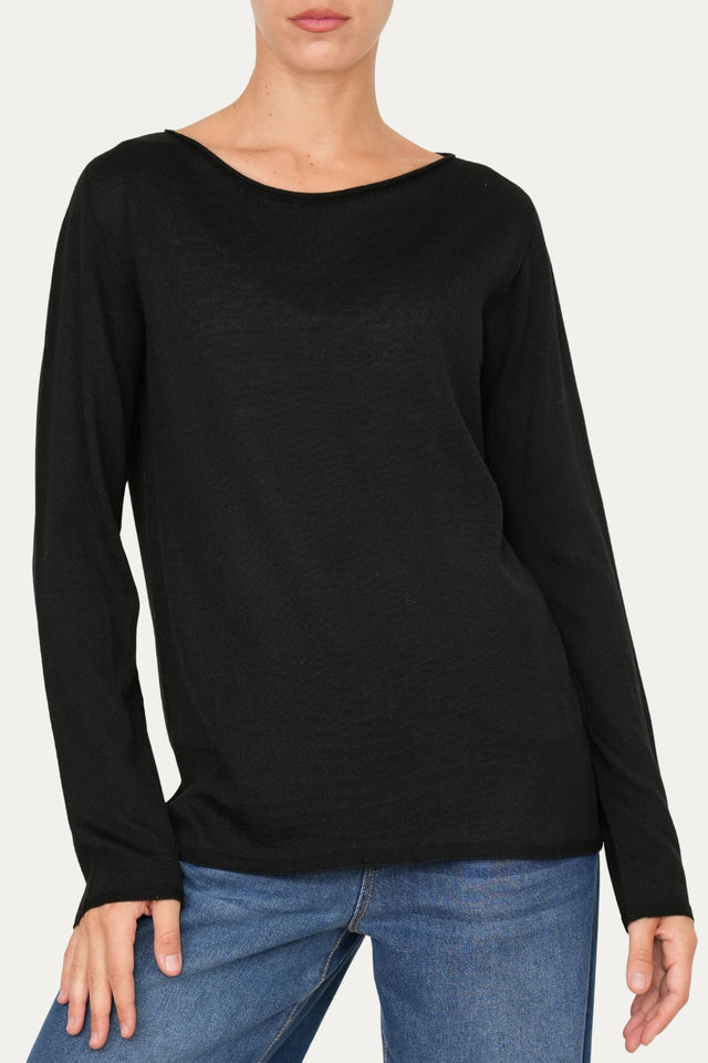 Maglia scollo barca lana vergine merino Zegna Baruffa - Nero