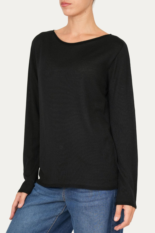 Maglia scollo barca lana vergine merino Zegna Baruffa - Nero