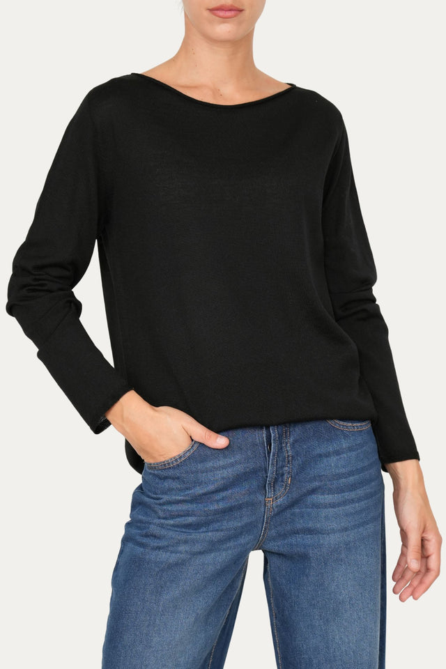 Maglia scollo barca lana vergine merino Zegna Baruffa - Nero