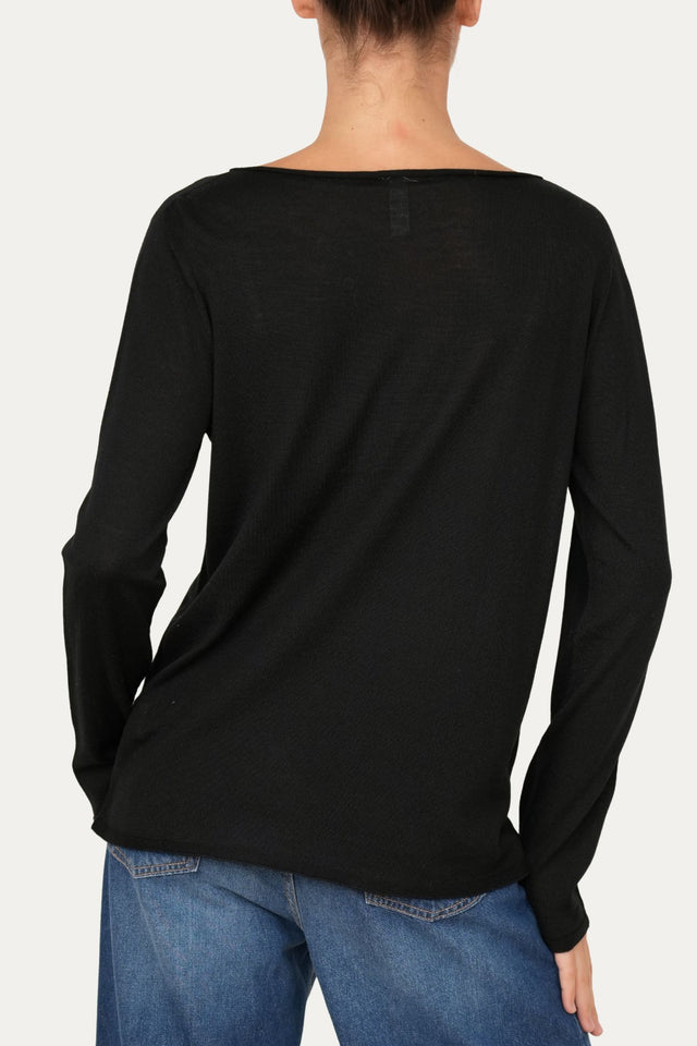 Maglia scollo barca lana vergine merino Zegna Baruffa - Nero