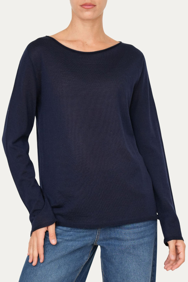 Maglia scollo barca lana vergine merino Zegna Baruffa - Blu Navy