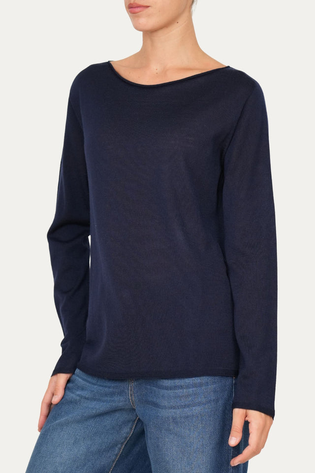 Maglia scollo barca lana vergine merino Zegna Baruffa - Blu Navy