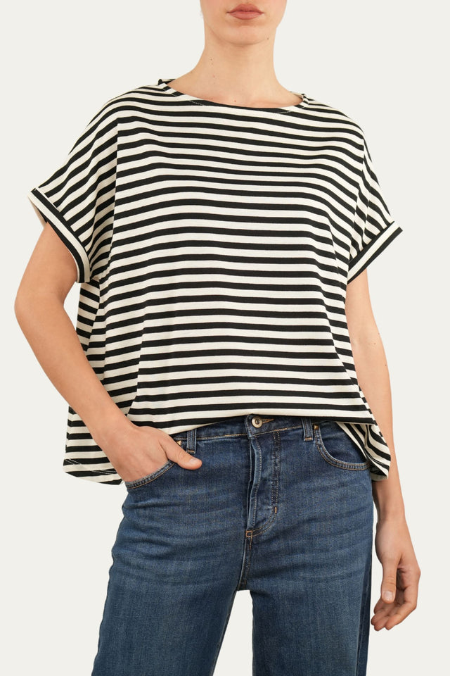 T-shirt a barchetta cotone a righe Florida - Nero
