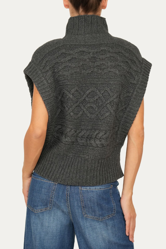 Pull smanicato a collo alto motivo trecce  - Antracite