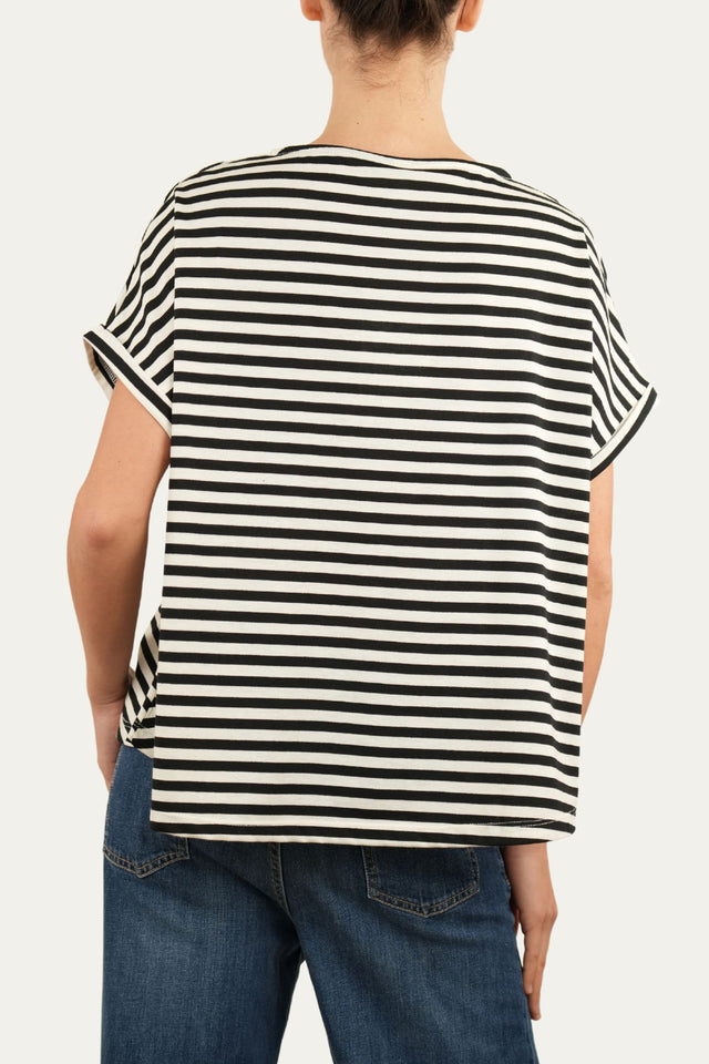 T-shirt a barchetta cotone a righe Florida - Nero