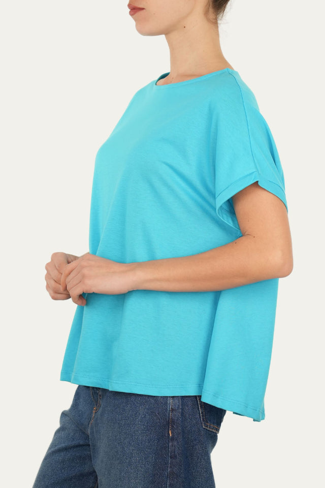 T-shirt a barchetta cotone - Turchese