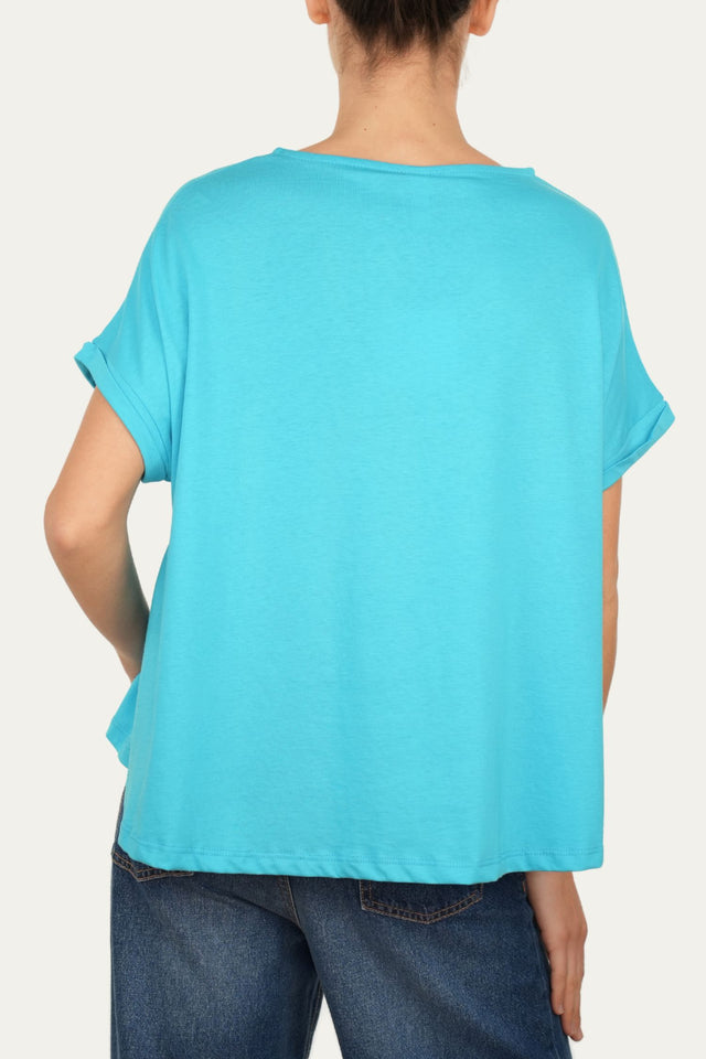 T-shirt a barchetta cotone - Turchese