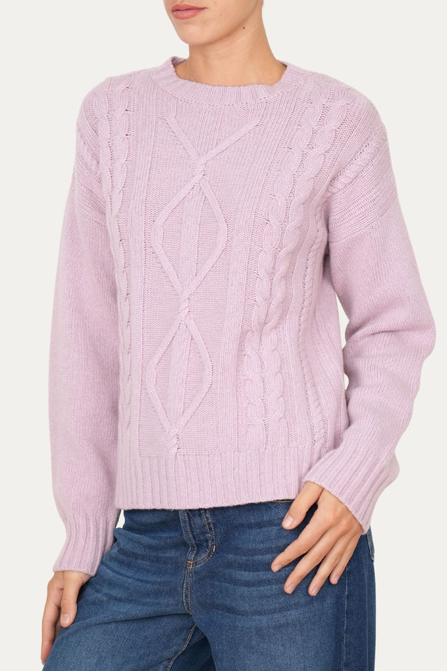 Maglione TRECCE e ROMBI misto cashmere - Malva