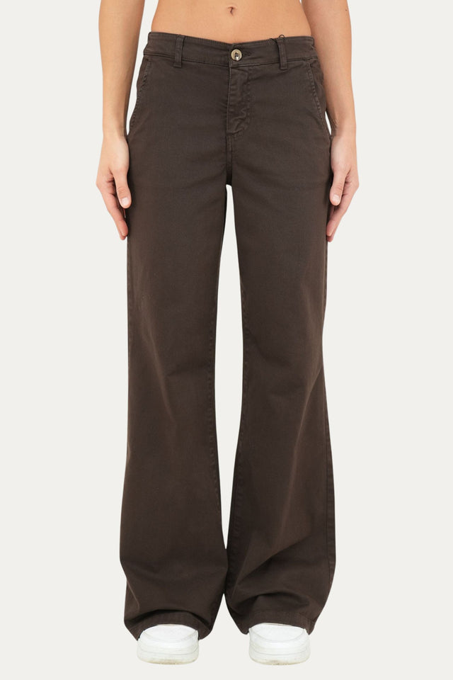 Pantalone palazzo LIA cotone gabardina - Moro