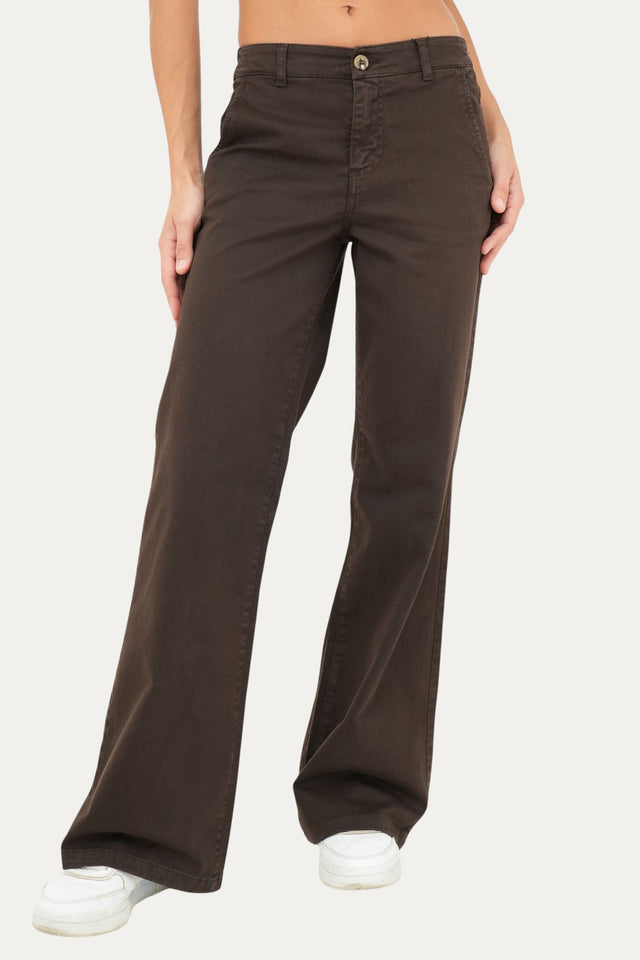 Pantalone palazzo LIA cotone gabardina - Moro